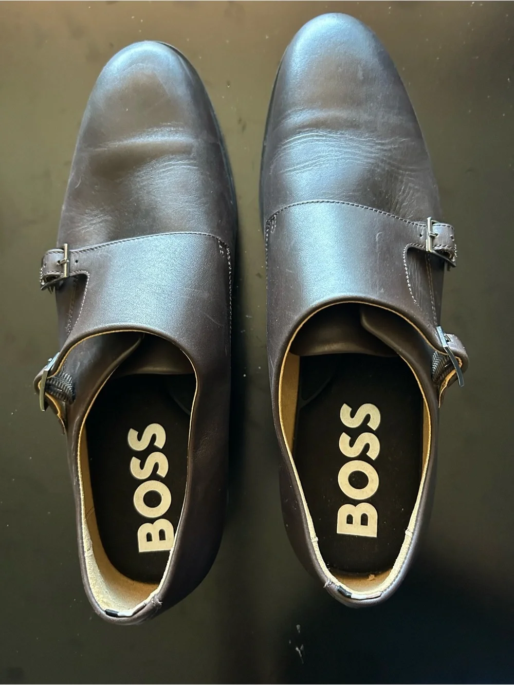 BOSS DOUBLE-STRAP MONK OXFORD SHOES IN LEATHER - SIZE 11